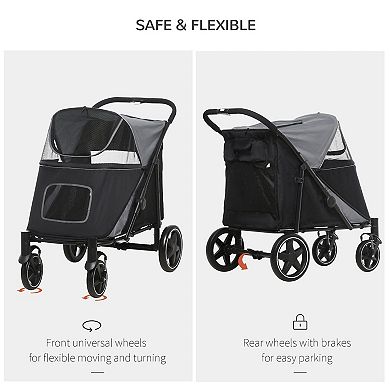 Foldable Doggy Stroller with Storage Smooth Ride with Shock Absorption Mesh Window Safety Leash