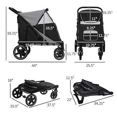 Foldable Doggy Stroller with Storage Smooth Ride with Shock Absorption Mesh Window Safety Leash