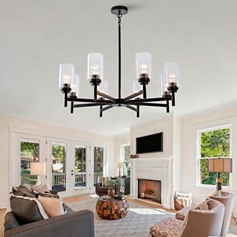 Farmhouse 8Light Glass Chandelier Modern Black Light Fixture Kitchen Dining Room
