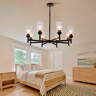 Farmhouse 8Light Glass Chandelier Modern Black Light Fixture Kitchen Dining Room