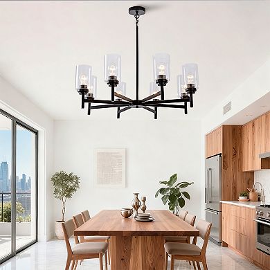 Farmhouse 8Light Glass Chandelier Modern Black Light Fixture Kitchen Dining Room