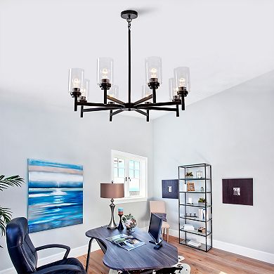 Farmhouse 8Light Glass Chandelier Modern Black Light Fixture Kitchen Dining Room