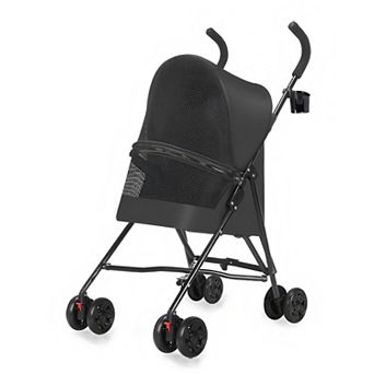 Pet Stroller for Small Dogs Cats with Mesh Ventilation Lightweight Foldable Design Cup Holder Black