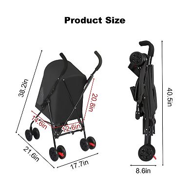 Pet Stroller for Small Dogs Cats with Mesh Ventilation Lightweight Foldable Design Cup Holder Black