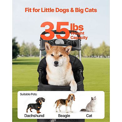 Pet Stroller Foldable 4 Wheels Dog Stroller Detachable Carrier up to 35 lbs