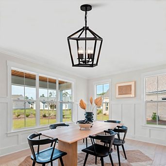 Farmhouse Lantern Chandelier 4Light Industrial Black Ceiling Light Fixture Adjustable