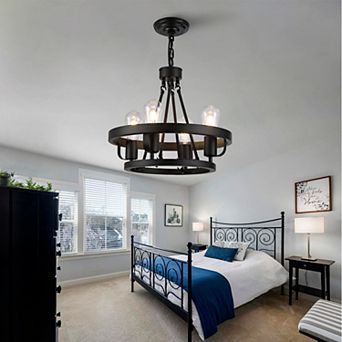 Fourlight plugin pendant lamp carriage wheel design black circular metal pendant