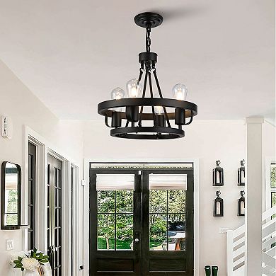 Fourlight plugin pendant lamp carriage wheel design black circular metal pendant