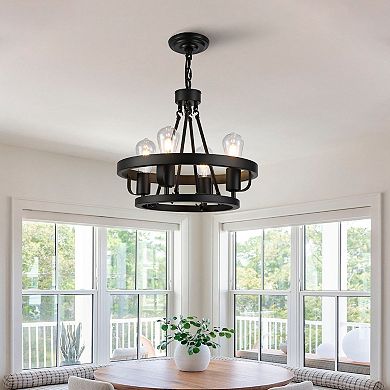 Fourlight plugin pendant lamp carriage wheel design black circular metal pendant