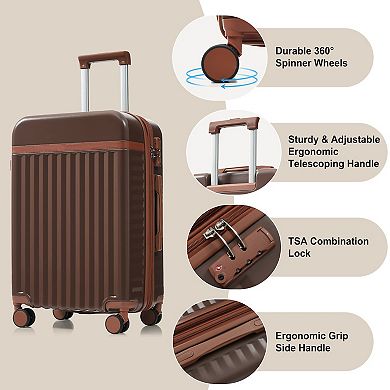 3-Piece Luggage Set 20 Inch with USB Port ABS Hard-Shell Suitcase with 360-Degree Spinner Wheels