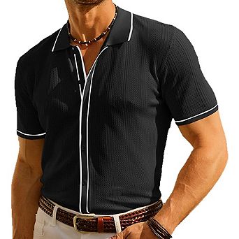 Men's Summer Ice Silk Polo Shirt Business Casual Turn-Down Collar Short Sleeve Breathable Casual Top