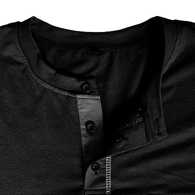 Men's Casual Short Sleeved Basic Style Classic Henry Shirt Button T-shirt with Pocket