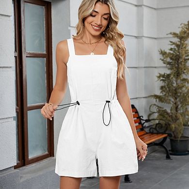 Women Cool Spaghetti Strap Jumpsuit Adjustable Waist with Pockets Shortalls Casual Slim-Fit Romper
