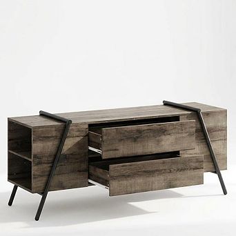 55 in Modern TV Stand , Adjustable Shelves, Farmhouse Entertainment Center, Wooden TV Console