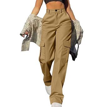 Womens High Waisted Wide Leg Cargo Pants Y2K Streetwear Baggy Casual Work Pants with 6 Pockets