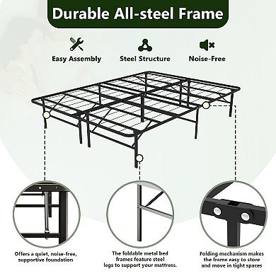 PATIOEASY bed frames Queen iron bed Foldable Metal Platform Sturdy Steel No Box Spring Needed