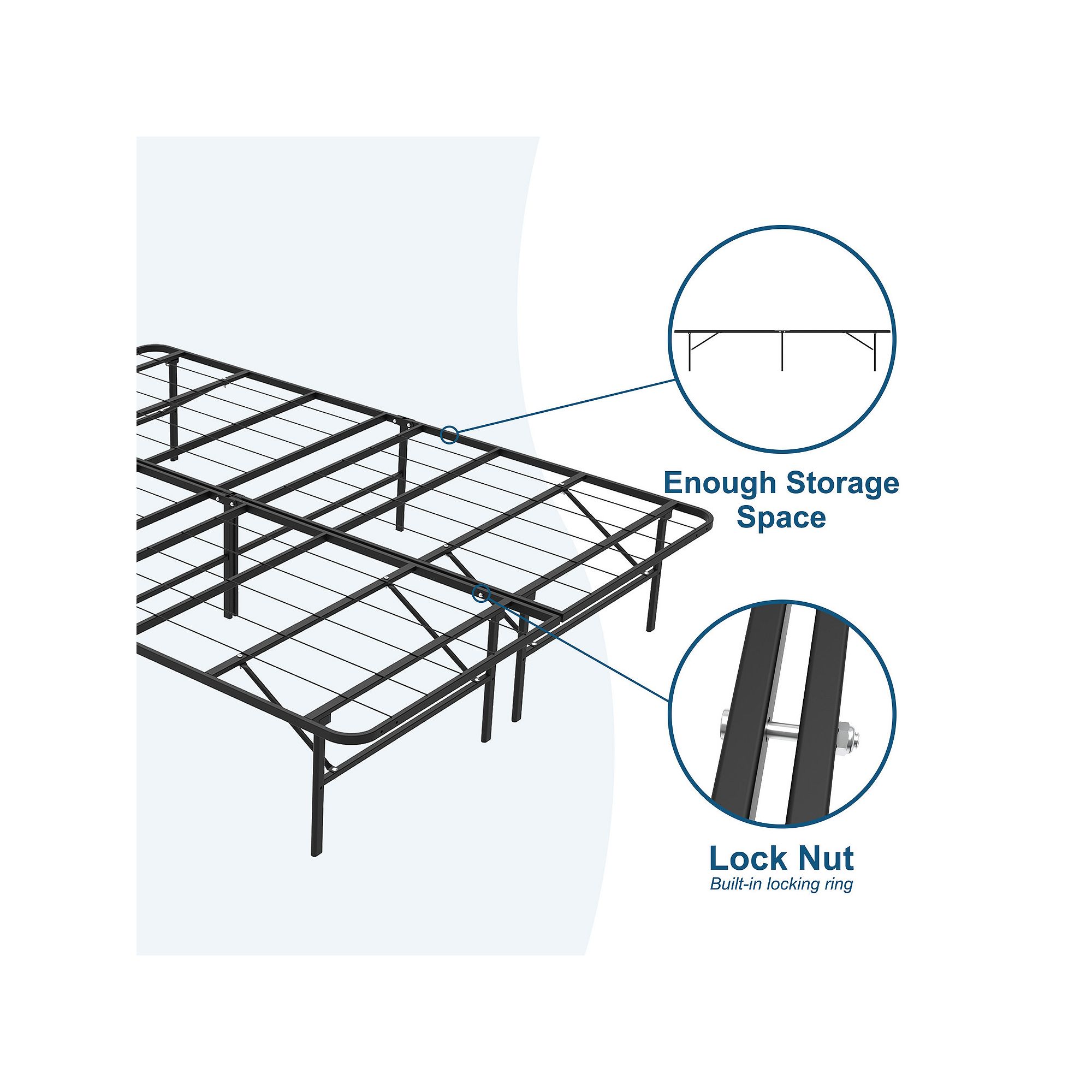 Easy & quick assembly bed frame infographic with folding steps