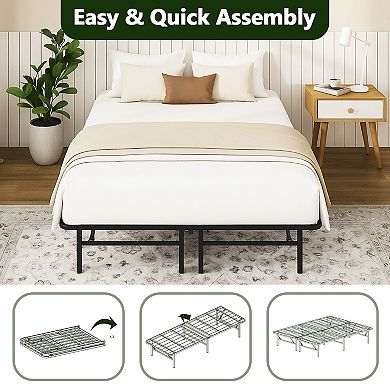 PATIOEASY bed frames Queen iron bed Foldable Metal Platform Sturdy Steel No Box Spring Needed