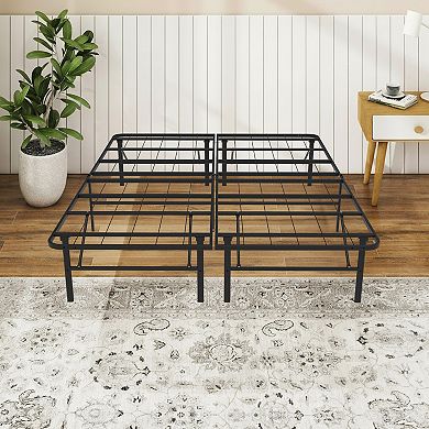 PATIOEASY bed frames Queen iron bed Foldable Metal Platform Sturdy Steel No Box Spring Needed