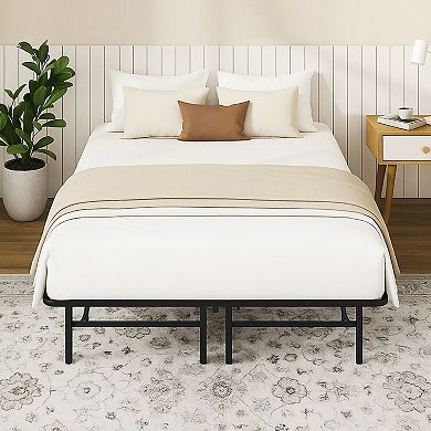 PATIOEASY bed frames Queen iron bed Foldable Metal Platform Sturdy Steel No Box Spring Needed