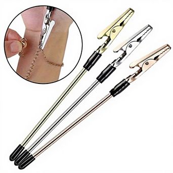 3 pc Jewelry Fastener Helper Tool with Long Handle and Secure Alligator Clip for Easy Necklace
