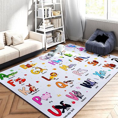 Kids ABC Educational Area Rug, Faux Cashmere Soft Non-Slip Washable Rug