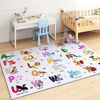 Kids ABC Educational Area Rug, Faux Cashmere Soft Non-Slip Washable Rug