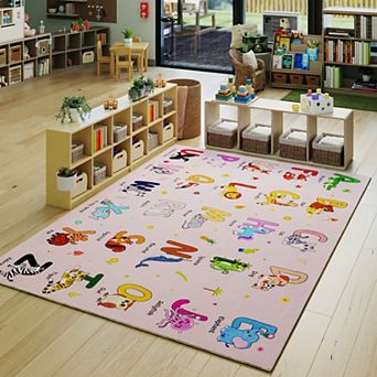 Kids ABC Educational Area Rug, Faux Cashmere Soft Non-Slip Washable Rug