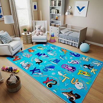 Kids ABC Educational Area Rug, Faux Cashmere Soft Non-Slip Washable Rug