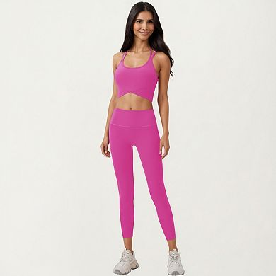 Women's Strappy Back Sports Bra with Scoop Neckline and Wide Support Band