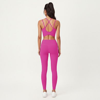 Women's Strappy Back Sports Bra with Scoop Neckline and Wide Support Band