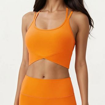 Women's Strappy Back Sports Bra with Scoop Neckline and Wide Support Band