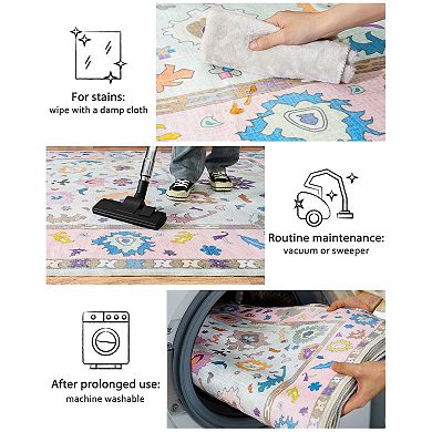 Modern Oushak Low Pile Area Rug, Soft Washable Non-Slip Carpet for Home Decor