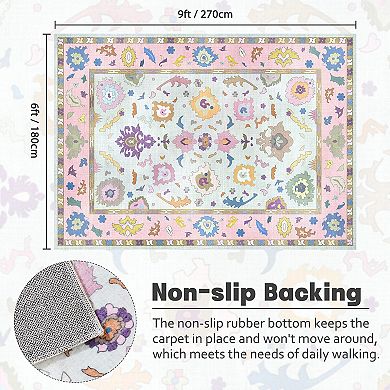 Modern Oushak Low Pile Area Rug, Soft Washable Non-Slip Carpet for Home Decor