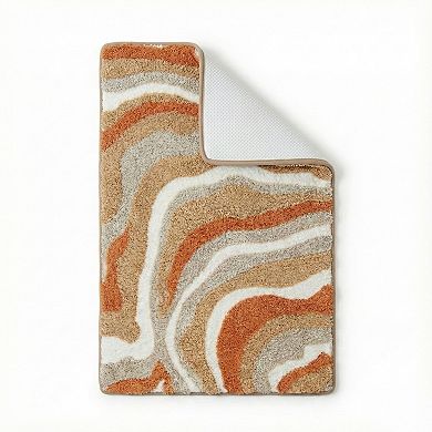 Plush Absorbent Bathroom Floor Mat with Layered Wave Pattern Soft Textured Bath Rug