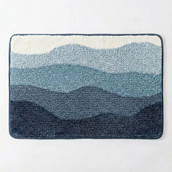 Plush Absorbent Bathroom Floor Mat with Layered Wave Pattern Soft Textured Bath Rug