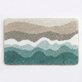 Plush Absorbent Bathroom Floor Mat with Layered Wave Pattern Soft Textured Bath Rug