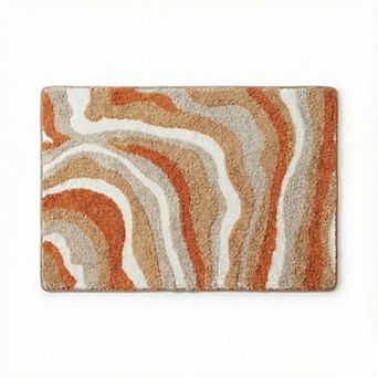 Plush Absorbent Bathroom Floor Mat with Layered Wave Pattern Soft Textured Bath Rug