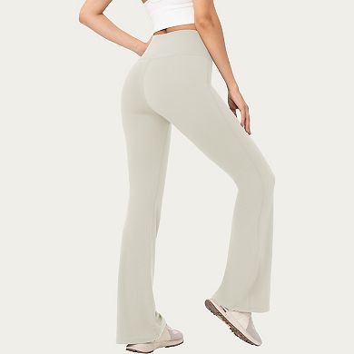 Women's High Waist Flare Leggings with Stretch Knit Fabric and Smooth Sculpting Fit