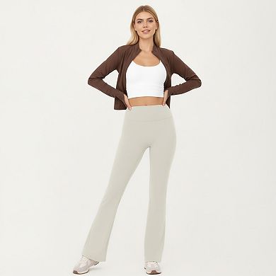 Women's High Waist Flare Leggings with Stretch Knit Fabric and Smooth Sculpting Fit