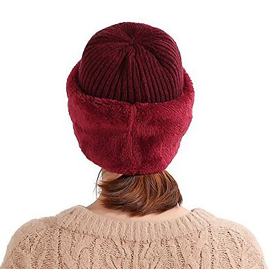 Women's Ribbed Knit Balaclava Hood Hat with Full Face Coverage and Soft Stretch Construction