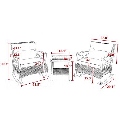 WOW PIONEER Outdoor Rattan Rocking Chair Set with Side Table for Relaxing Spaces