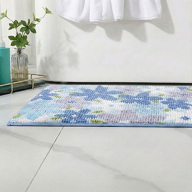 Plush Absorbent Bathroom Floor Mat with Floral Pattern Soft Textured Bath Rug