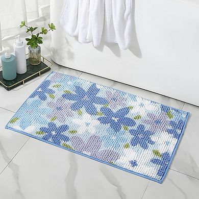 Plush Absorbent Bathroom Floor Mat with Floral Pattern Soft Textured Bath Rug