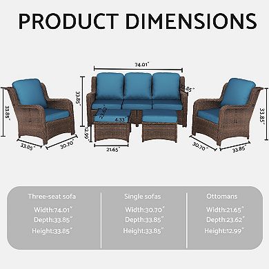WOW PIONEER Outdoor Rattan Sectional Conversation Set with Ottoman Accessories
