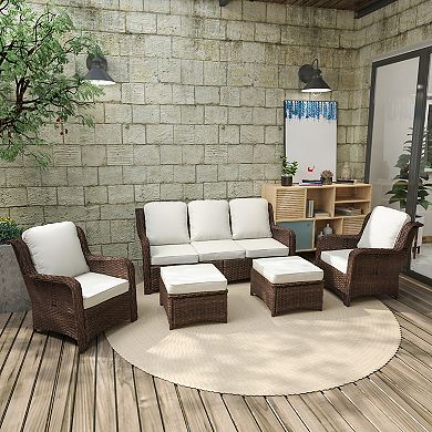 WOW PIONEER Outdoor Rattan Sectional Conversation Set with Ottoman Accessories