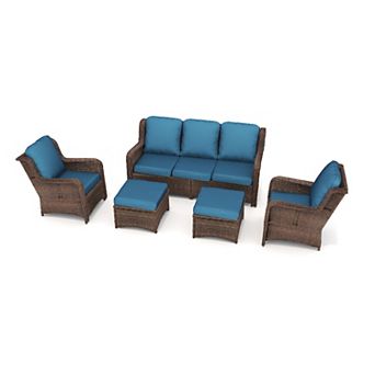 WOW PIONEER Outdoor Rattan Sectional Conversation Set with Ottoman Accessories