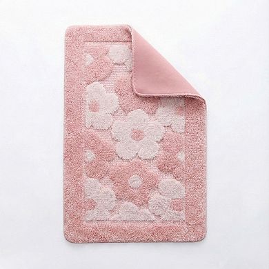 Plush Absorbent Bathroom Floor Mat with Floral Pattern Soft Textured Bath Rug