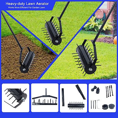 WOW PIONEER Manual Lawn Aerator Tool with Rolling Design for Healthy Turf Maintenance