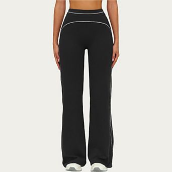 Women's High Waist Flare Leg Active Pants with Sculpting Fit and Contrast Seam Detailing
